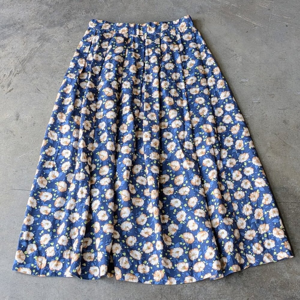 Vintage Coastal Cowgirl Pendleton Blue Floral Pleated Midi Skirt size 8 - Picture 6 of 6